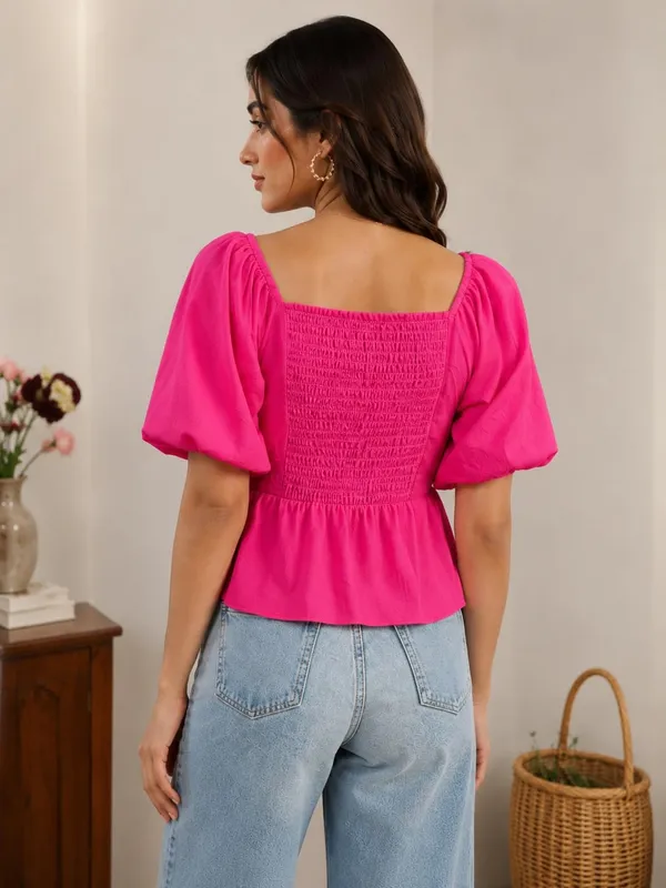 Fuchsia_Pink_Cotton_Blend_Top_For_Women