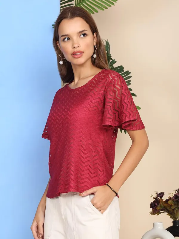 Red_Poly_Cotton_Top_For_Women