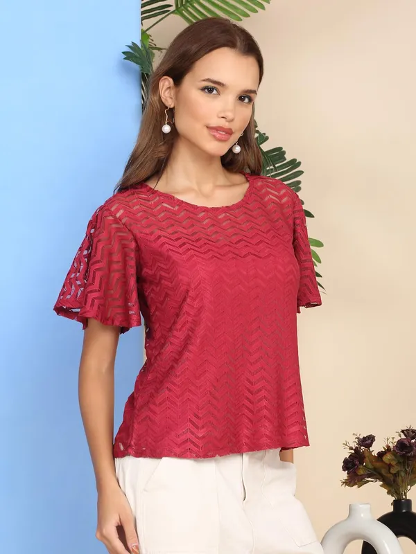 Red_Poly_Cotton_Top_For_Women