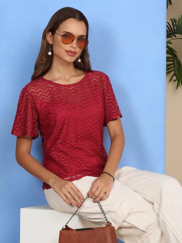 Red_Poly_Cotton_Top_For_Women