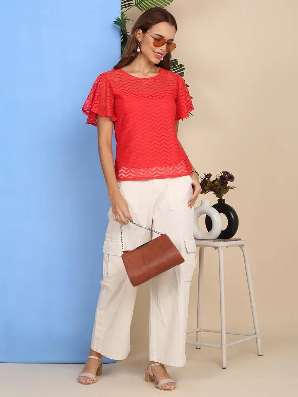 Red_Poly_Cotton_Top_For_Women