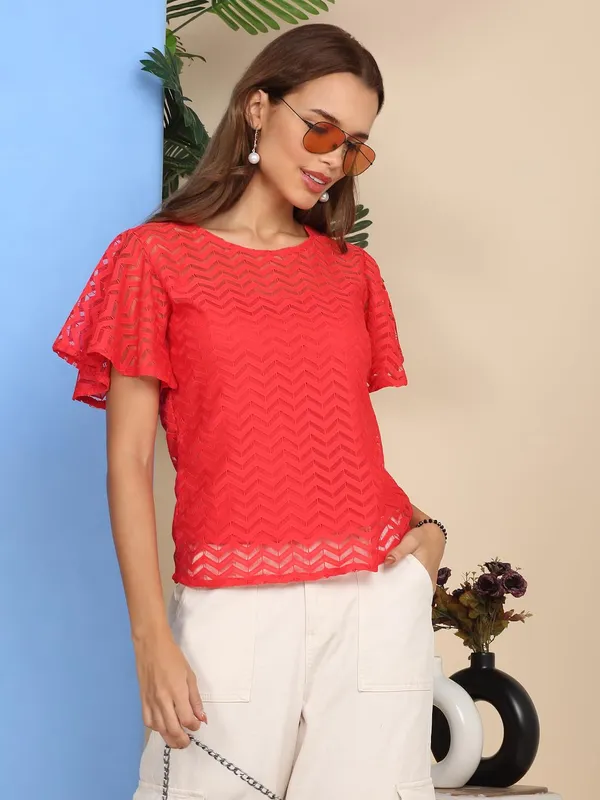 Red_Poly_Cotton_Top_For_Women