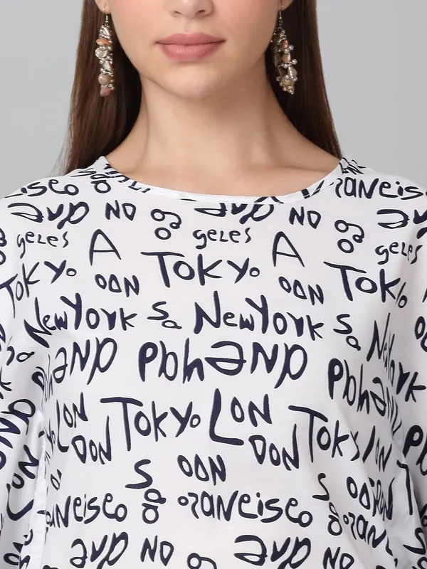 White_And_Blue_Poly_Cotton_Top_For_Women