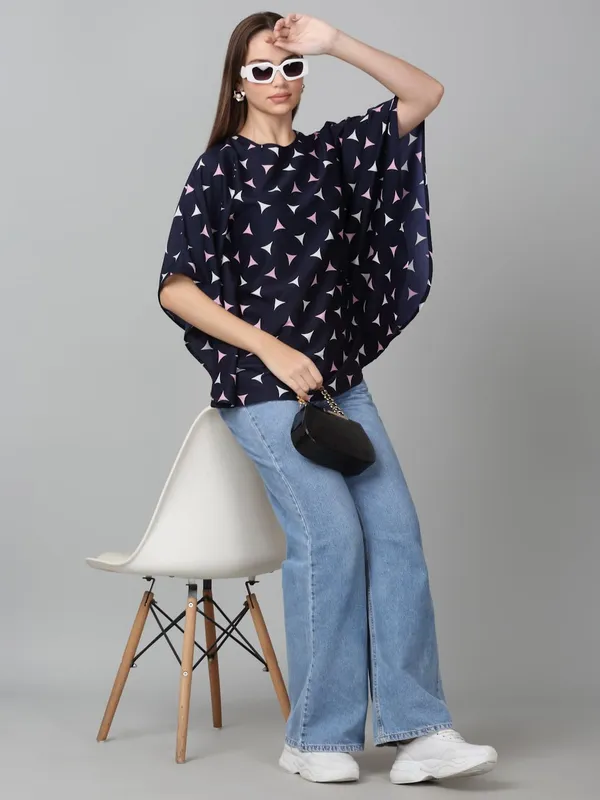 Navy_Blue_Poly_Cotton_Top_For_Women