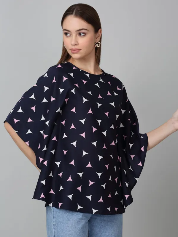 Navy_Blue_Poly_Cotton_Top_For_Women