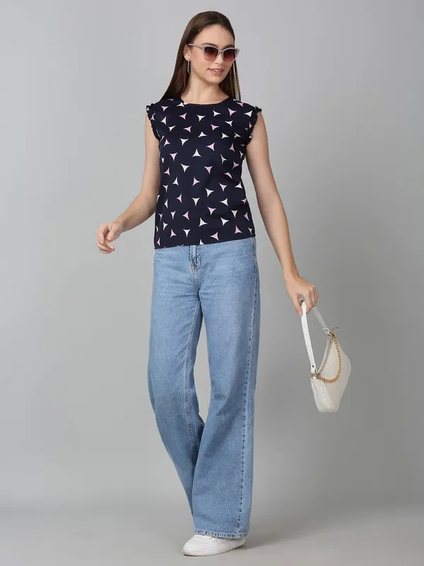 Navy_Poly_Cotton_Top_For_Women