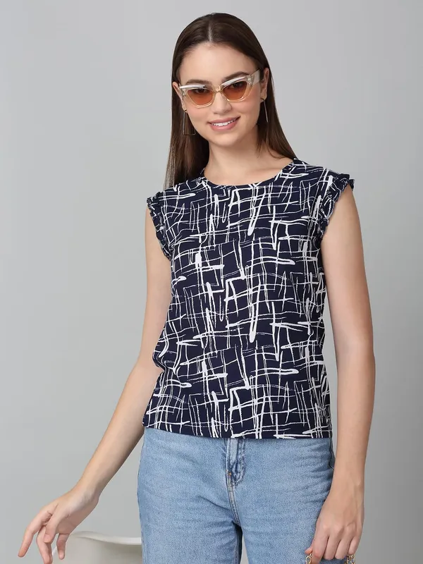 Navy_Blue_Poly_Cotton_Top_For_Women