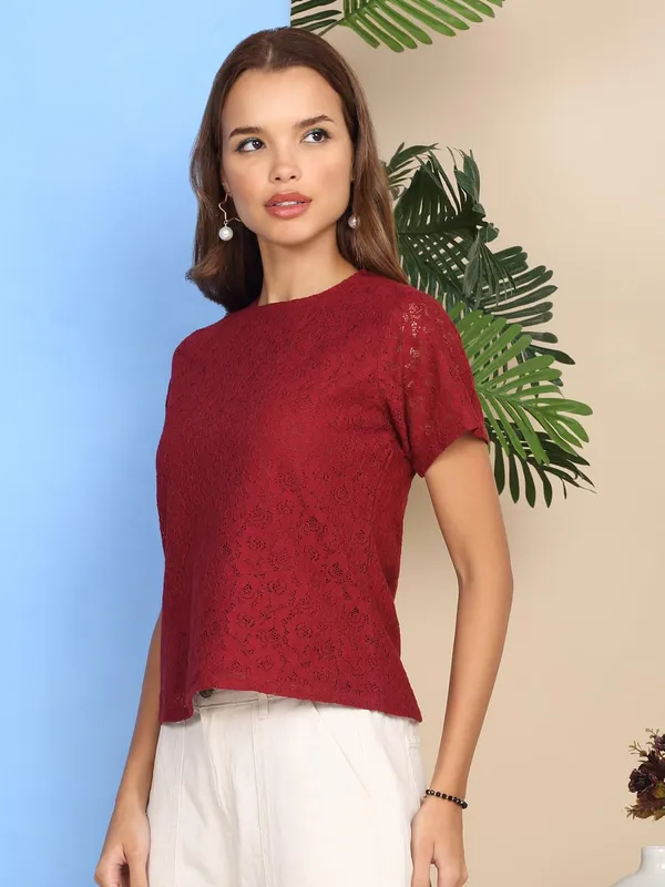 Red_Poly_Cotton_Top_For_Women