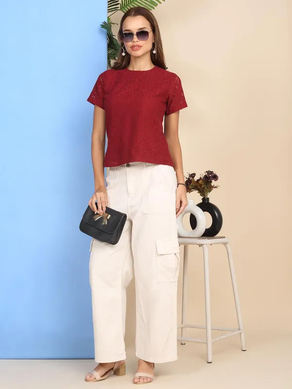 Red_Poly_Cotton_Top_For_Women