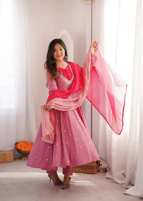 Pink_Silk_Satin_Embellished_Flared_Anarkali_Suit_Set_For_Women