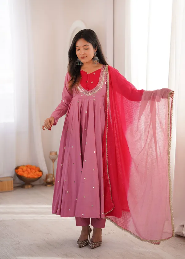 Pink_Silk_Satin_Embellished_Flared_Anarkali_Suit_Set_For_Women