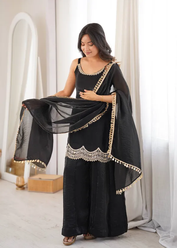 Black_Satin_Silk_Embellished_Kurta_Palazzo_Dupatta_Set_For_Women