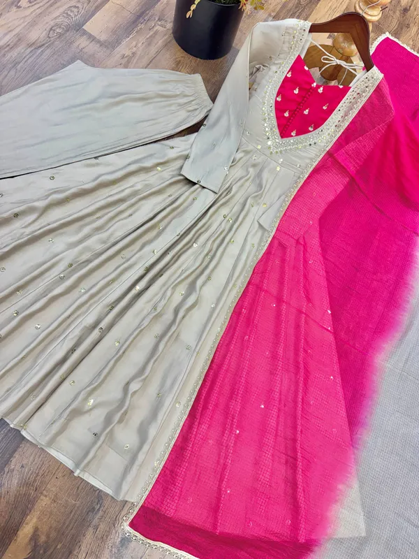 Beige_Silk_Satin_Flared_Embellished_Ankarali_Set_For_Women
