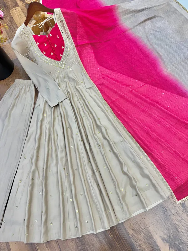 Beige_Silk_Satin_Flared_Embellished_Ankarali_Set_For_Women