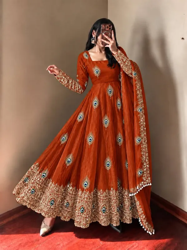 Rust_Satin_Silk_Flared_Embroidered_Anarkali_Suit_Set_For_Women