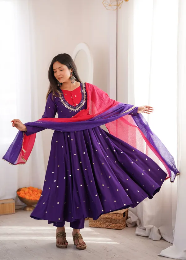 Purple_Silk_Satin_Flared_Embellished_Anarkali_Suit_Set_For_Women