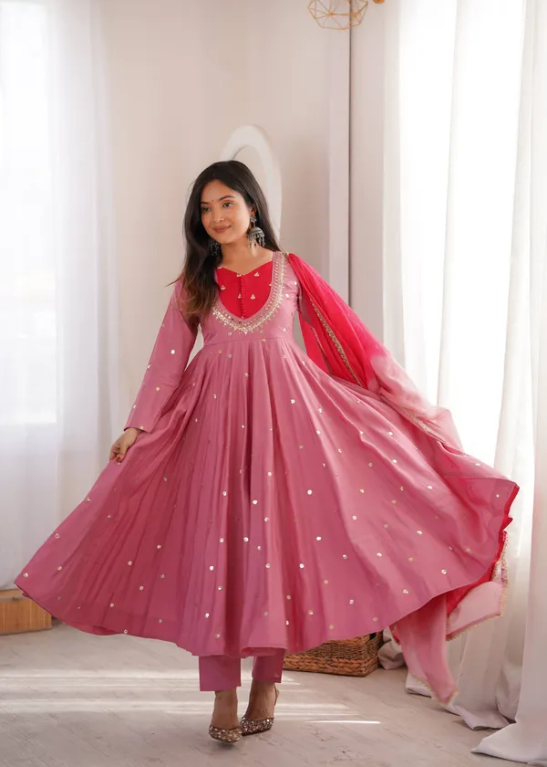 Pink_Silk_Satin_Embellished_Flared_Anarkali_Suit_Set_For_Women