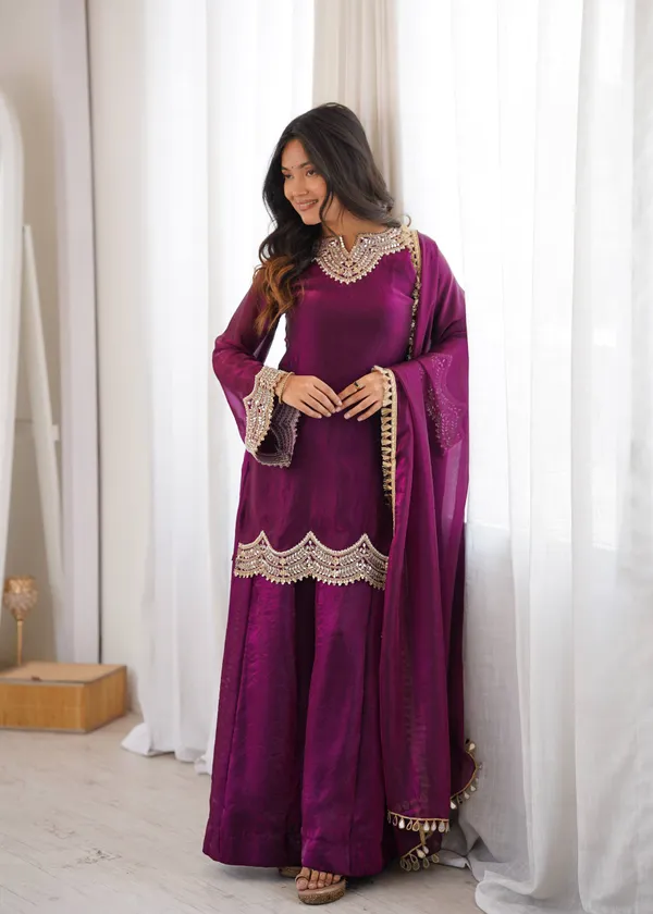 Purple_Satin_Silk_Straight_Embellished_Sharara_Suit_Set_For_Women