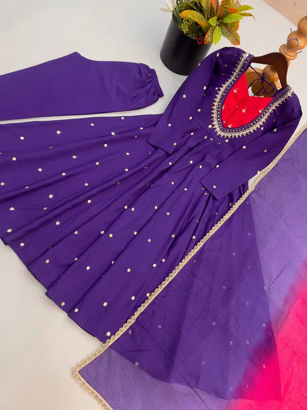 Purple_Silk_Satin_Flared_Embellished_Anarkali_Suit_Set_For_Women