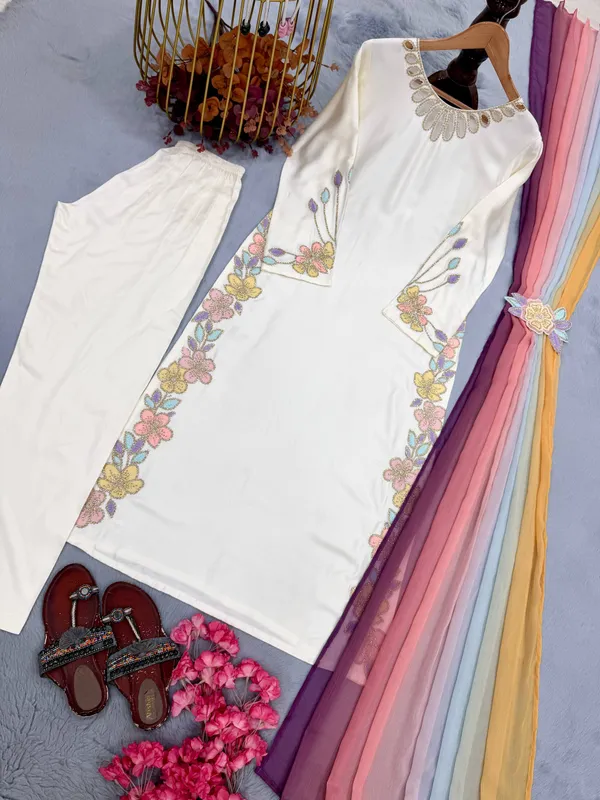 Off_White_Satin_Embroidered_Straight_Kurta_Pant_Dupatta_Set_For_Women