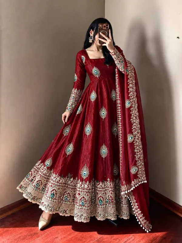 Maroon_Satin_Silk_Flared_Embroidered_Anarkali_Suit_Set_For_Women