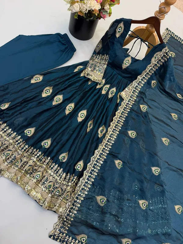 Peacock_Blue_Satin_Silk_Flared_Anarkali_Suit_Set_For_Women