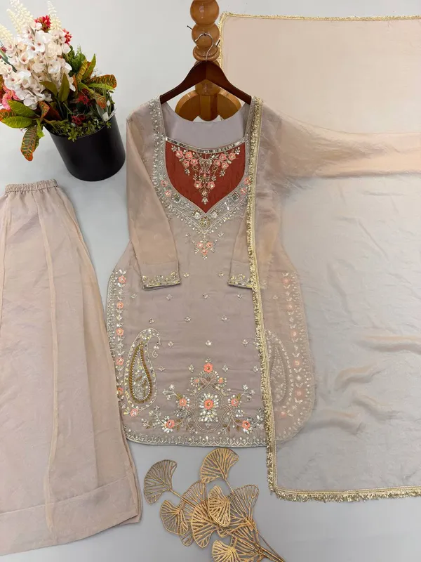 Beige_Satin_Silk_Straight_Embroidered_Suit_Set_For_Women