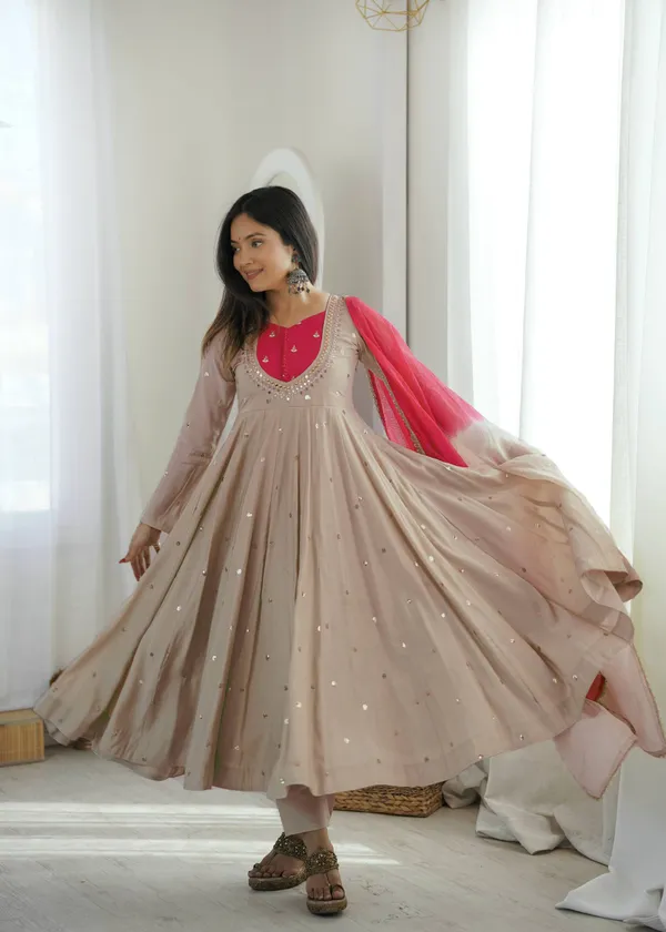 Beige_Silk_Satin_Flared_Embellished_Ankarali_Set_For_Women