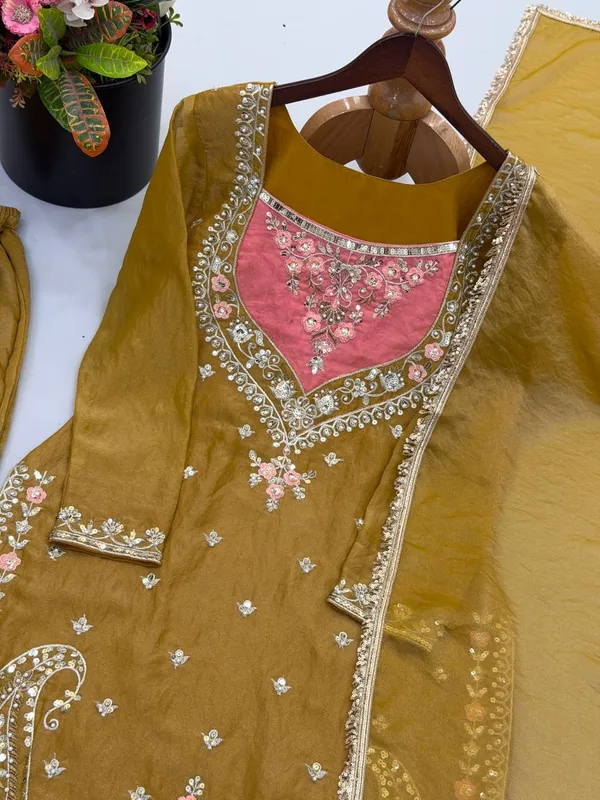 Olive_Green_Satin_Silk_Embroidered_Kurta_Pant_Dupatta_Set_For_Women