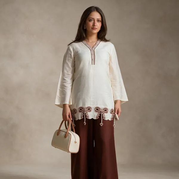 Cream_And_Brown_Cotton_Silk_Straight_Embroidered_Kurta_Palazzo_Set_For_Women
