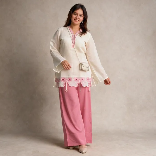 White_And_Pink_Chanderi_Lace_Detail_Kurta_Palazzo_Set_For_Women