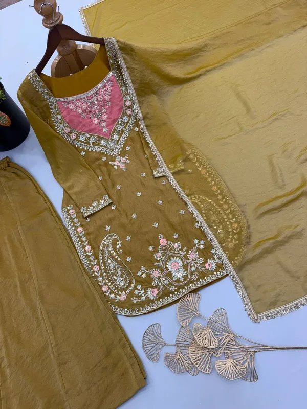 Olive_Green_Satin_Silk_Embroidered_Kurta_Pant_Dupatta_Set_For_Women