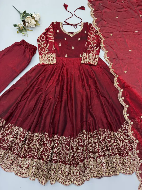 Maroon_Satin_Silk_Flared_Embroidered_Anarkali_Suit_Set_For_Women