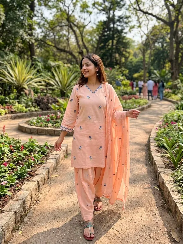 Peach_Mul_Chanderi_Straight_Printed_Kurta_Set_For_Women