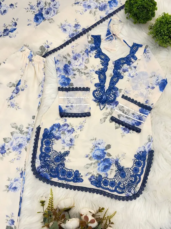 Blue_Georgette_Floral_Print_Kurta_Palazzo_Dupatta_Set_For_Women