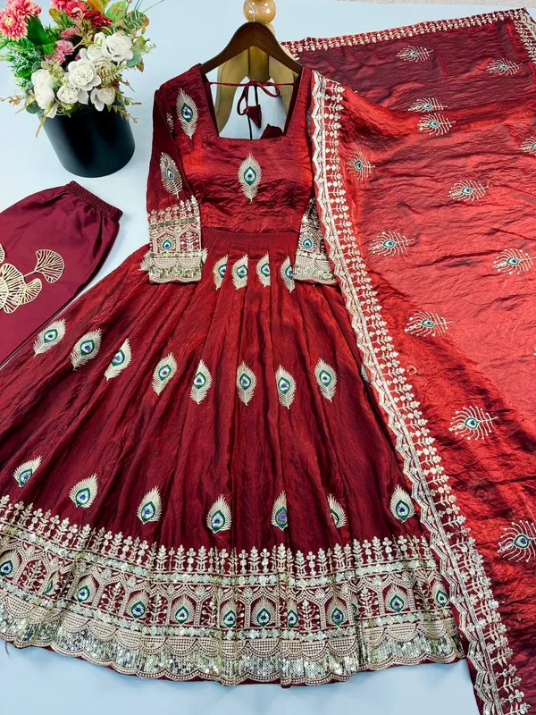 Maroon_Satin_Silk_Flared_Embroidered_Anarkali_Suit_Set_For_Women