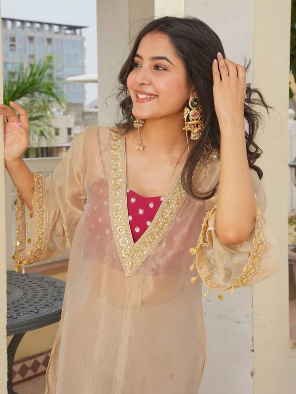 Beige_Tissue_Satin_Straight_Embellished_Kurta_Set_For_Women