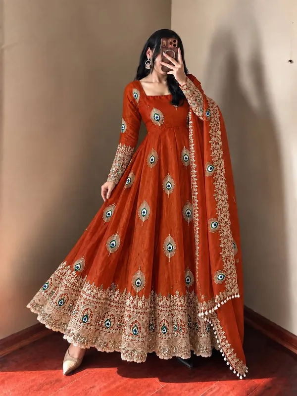 Rust_Satin_Silk_Flared_Embroidered_Anarkali_Suit_Set_For_Women