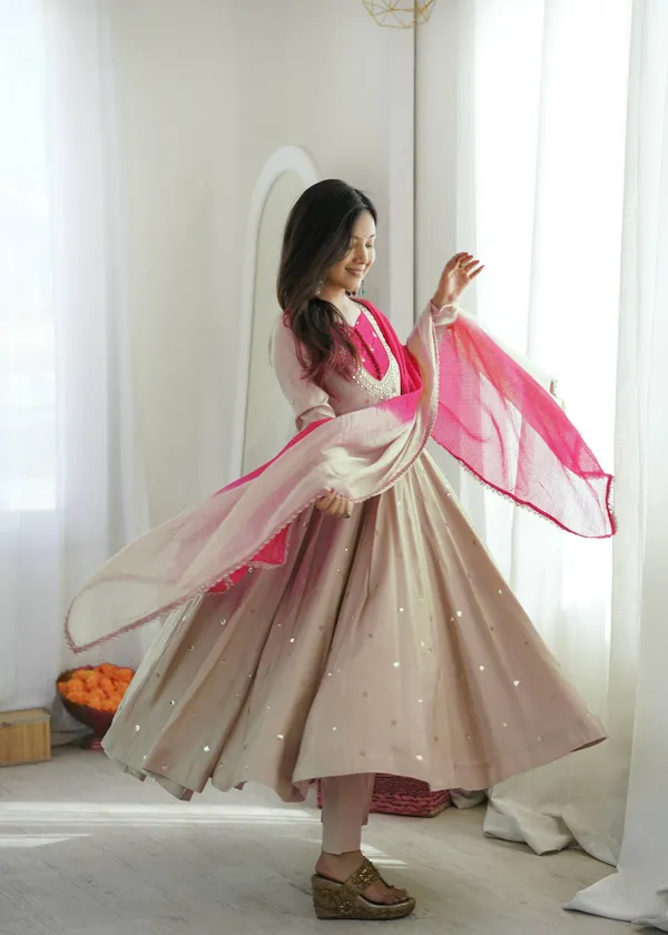 Beige_Silk_Satin_Flared_Embellished_Ankarali_Set_For_Women