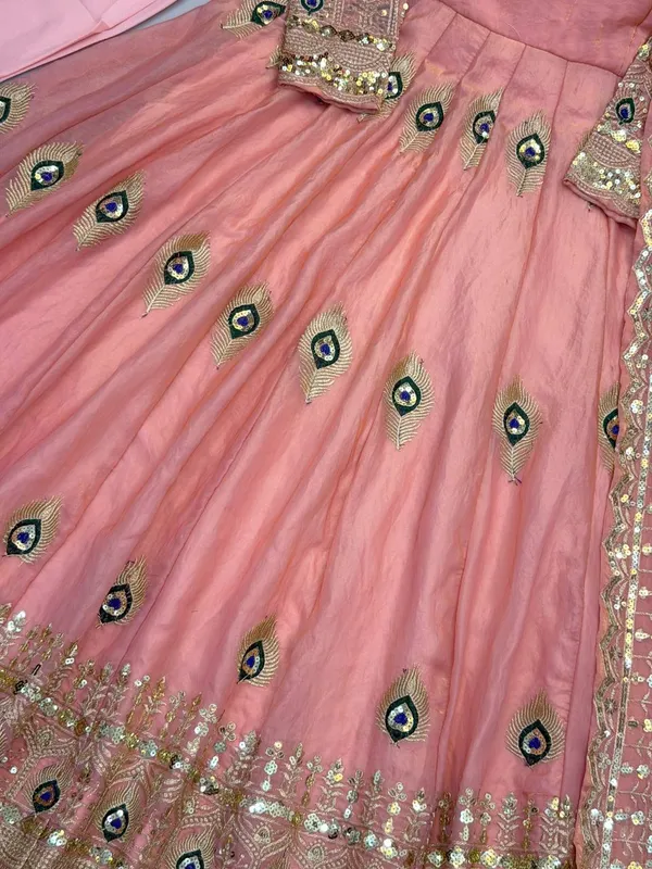 Peach_Satin_Silk_Flared_Embroidered_Anarkali_Suit_Set_For_Women