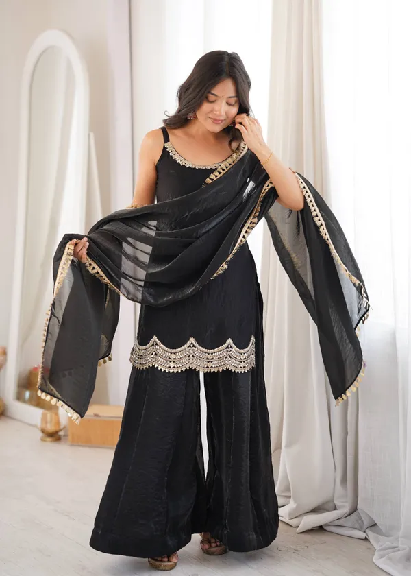 Black_Satin_Silk_Embellished_Kurta_Palazzo_Dupatta_Set_For_Women