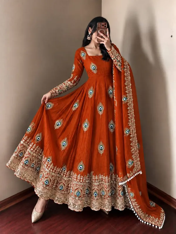 Rust_Satin_Silk_Flared_Embroidered_Anarkali_Suit_Set_For_Women