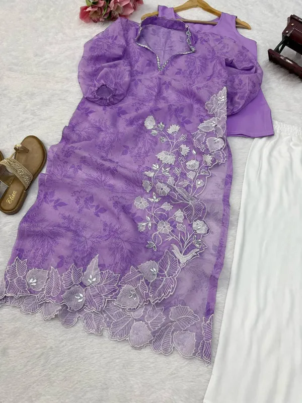 Purple_Organza_Flared_Floral_Print_Kurta_Set_For_Women