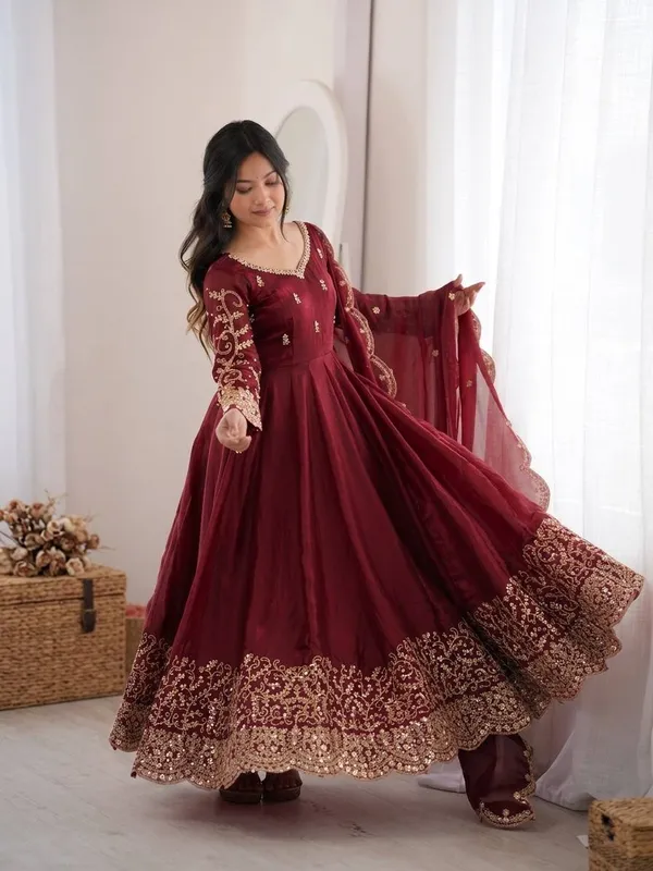 Maroon_Satin_Silk_Flared_Embroidered_Anarkali_Suit_Set_For_Women