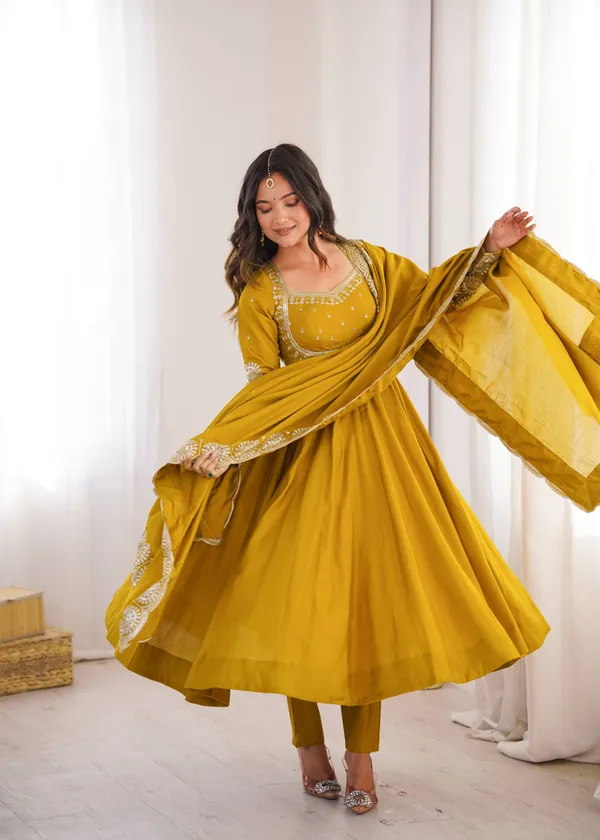 Mustard_Silk_Satin_Embroidered_Flared_Anarkali_Suit_Set_For_Women
