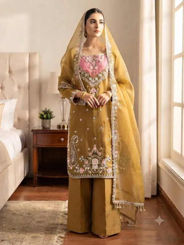 Olive_Green_Satin_Silk_Embroidered_Kurta_Pant_Dupatta_Set_For_Women