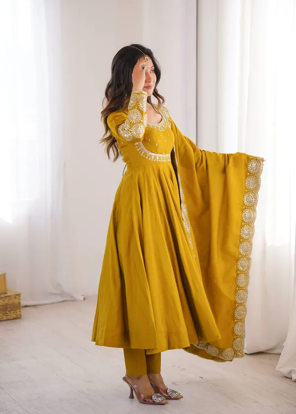 Mustard_Silk_Satin_Embroidered_Flared_Anarkali_Suit_Set_For_Women