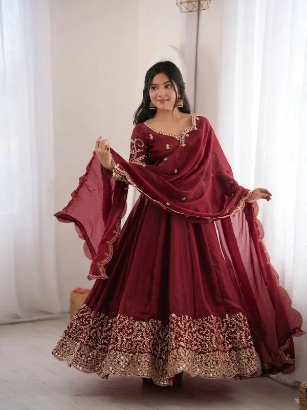 Maroon_Satin_Silk_Flared_Embroidered_Anarkali_Suit_Set_For_Women