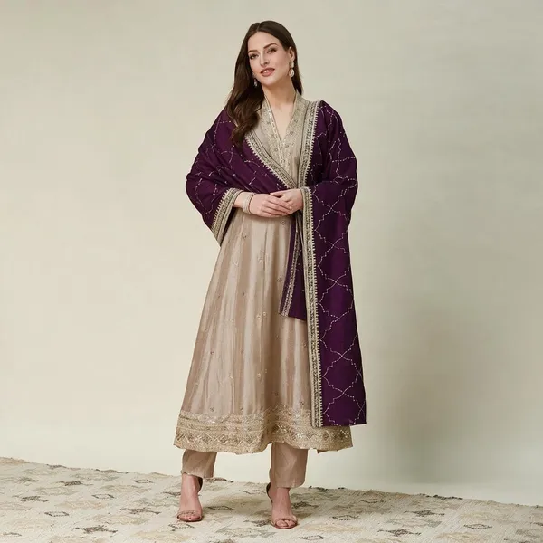 Beige_Cotton_Blend_Embroidered_Flared_Anarkali_Suit_Set_For_Women