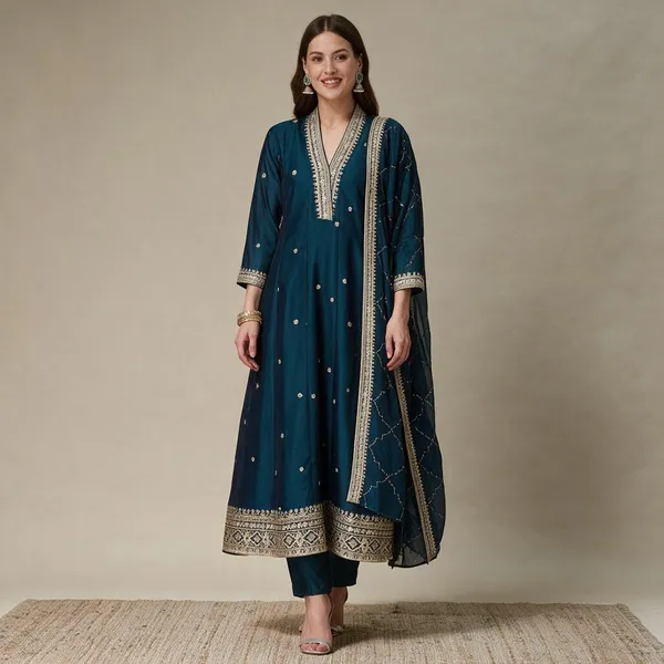 Blue_Cotton_Blend_Embroidered_Kurta_Pant_Dupatta_Set_For_Women